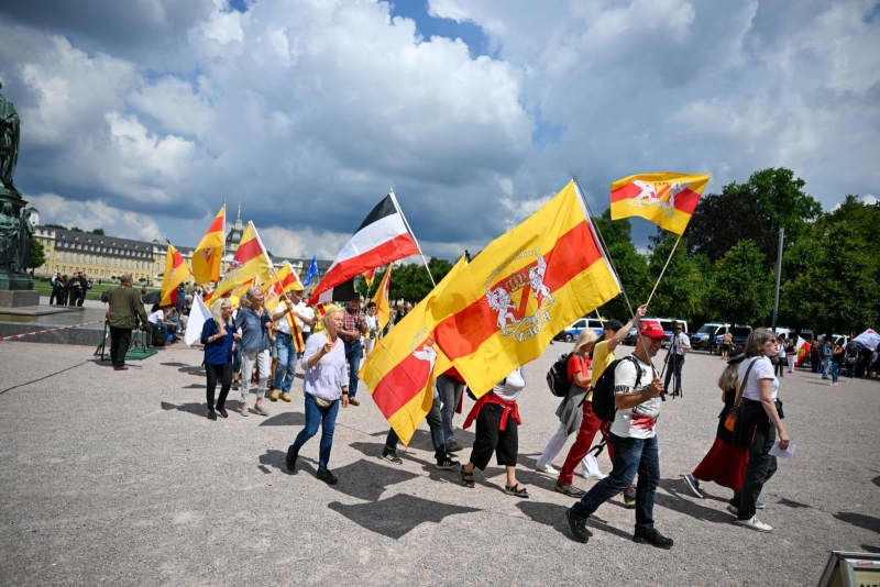 Hundreds of Reich Citizens demonstrate in German city of Karlsruhe
