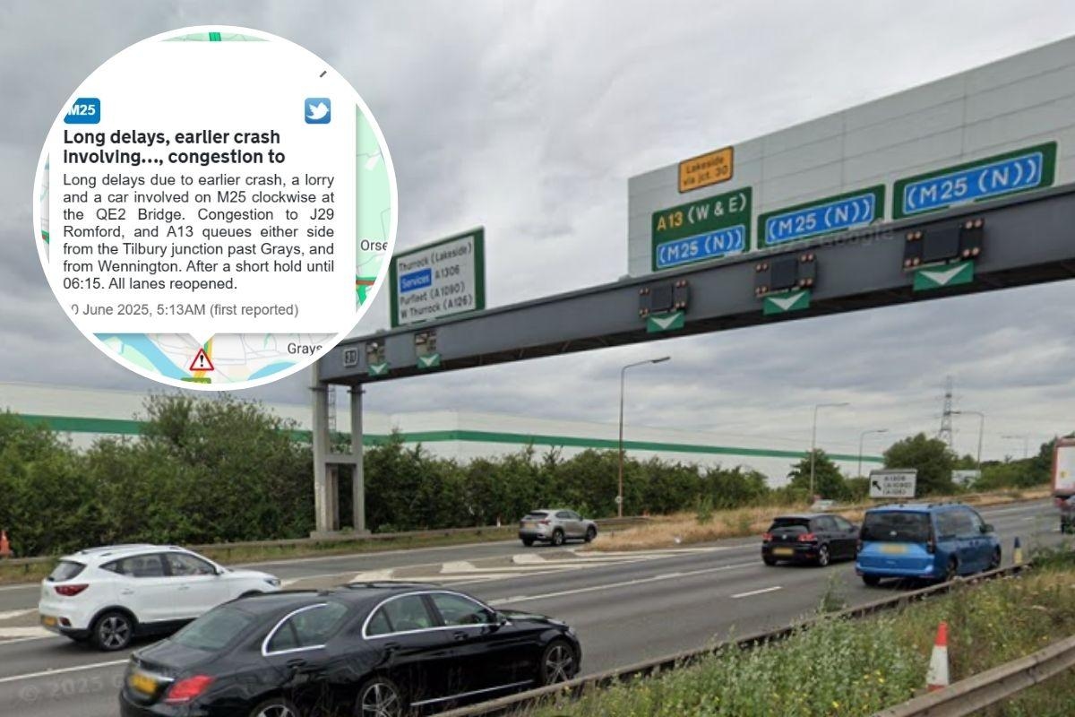 Major delays on M25 in south Essex this morning after multi-vehicle crash