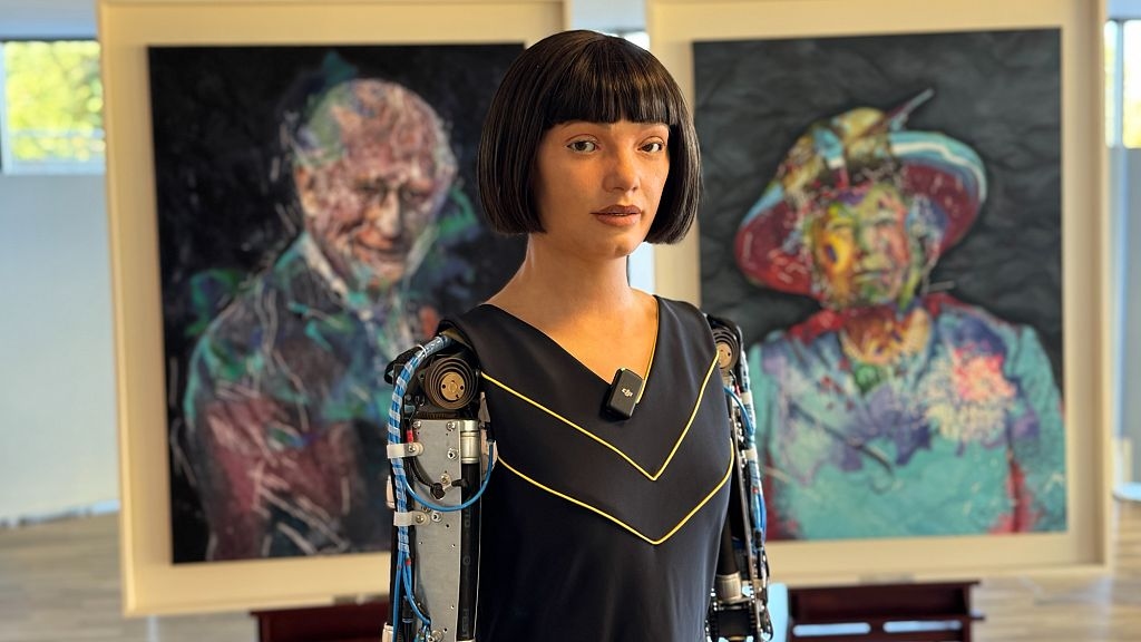 Robot artist Ai-Da unveils portrait of King Charles III at the United Nations