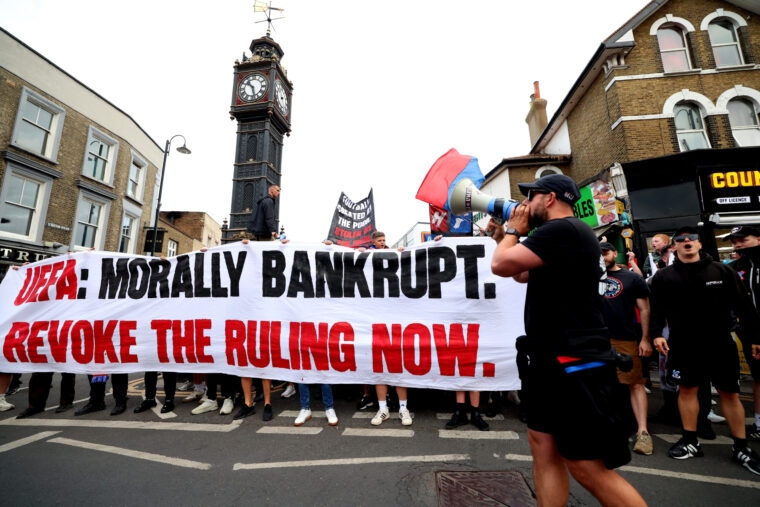 Crystal Palace supporters protest at demotion from Europa League