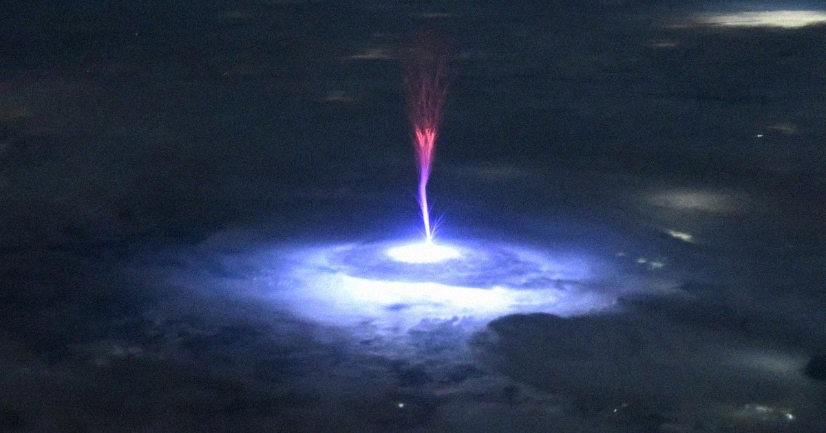 Wildly Beautiful and Rare "Red Sprite" Flare Seen on Earth From Orbit