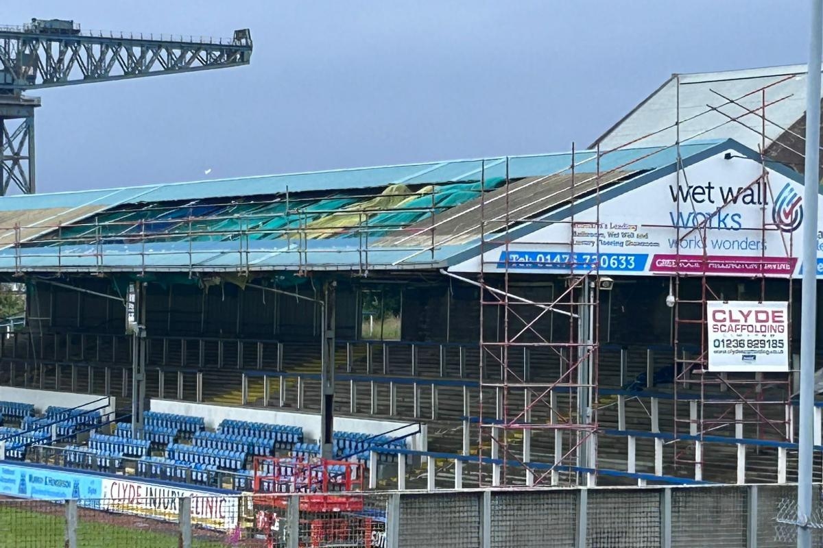Cowshed roof repairs begin as crews spotted working at Cappielow