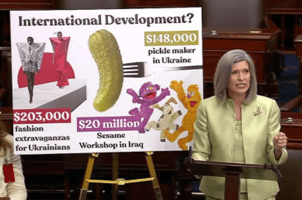 U.S. Sen. Joni Ernst speaks in support of USAID, public broadcasting cuts