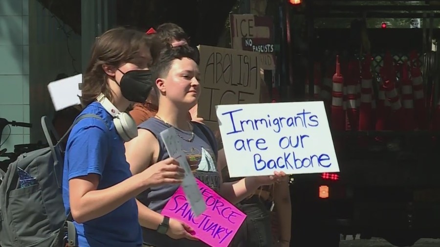 Protesters gather for anti-ICE ‘Block Party' outside federal facility in South Portland