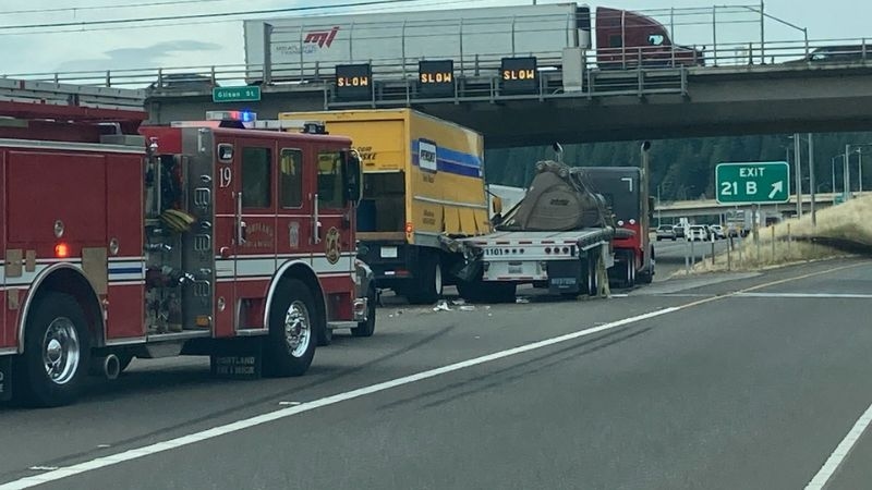 Hazmat spill on I-205 North causes delays after crash
