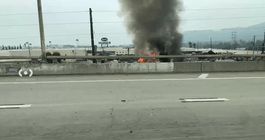 Los Angeles Fire Department crews battle recycling yard fire near 134 Freeway