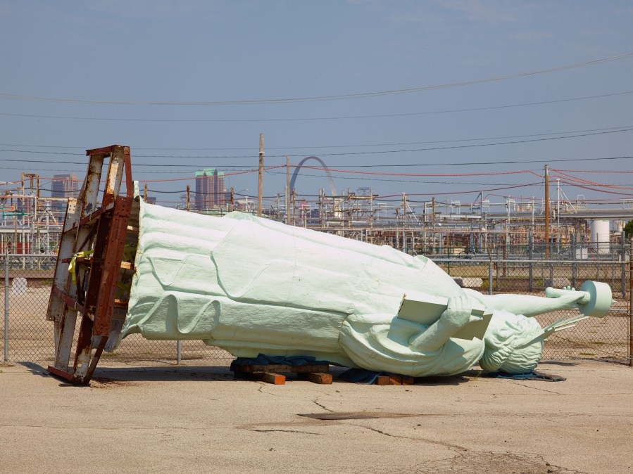 Century-old Statue of Liberty replica undergoes repairs in Sauget, Illinois
