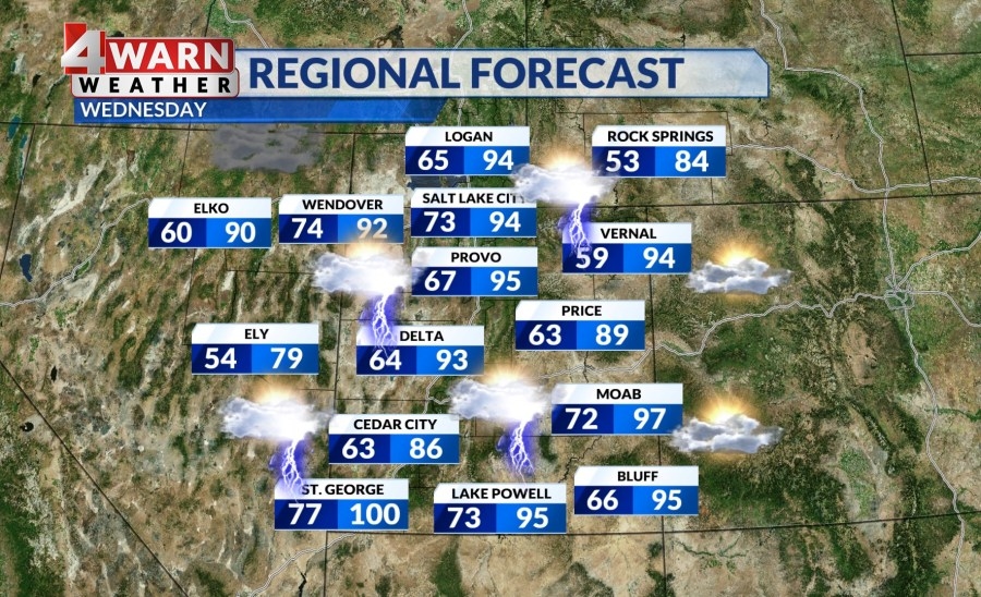 Monsoonal moisture is on the move through Utah for the midweek