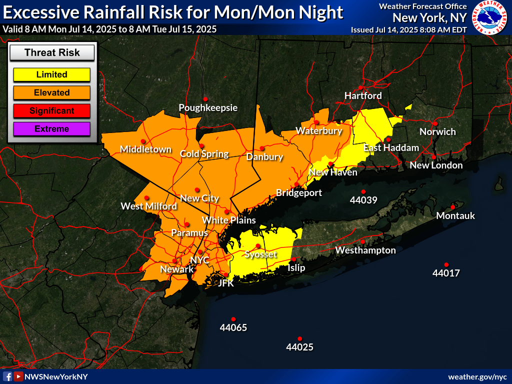 Southern Westchester under flood watch Monday, July 14. See the forecast from NWS