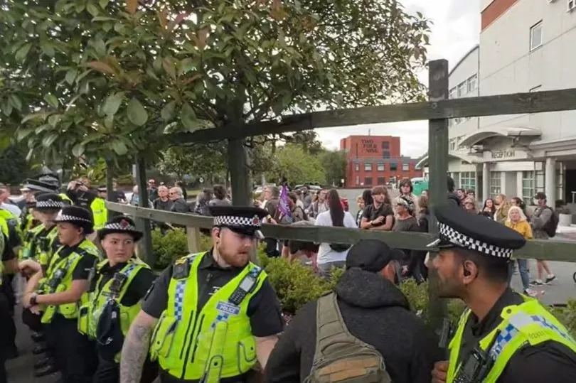 Huge police presence as protestors clash outside Altrincham hotel housing asylum seekers