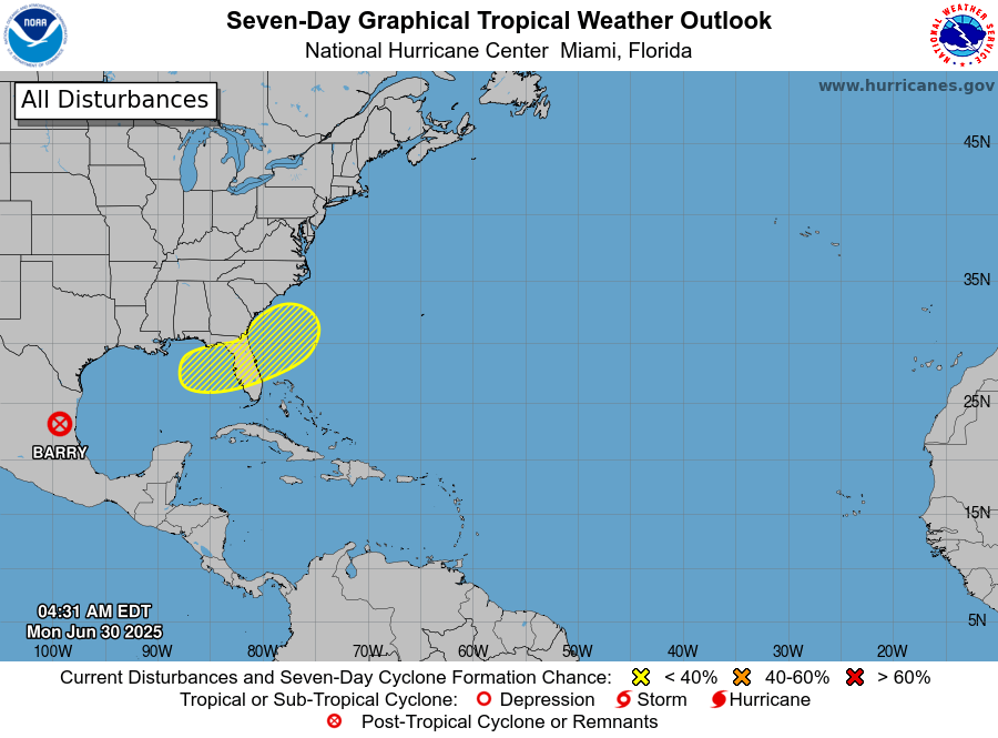 National Hurricane Center tracking system that could stall over Florida. Fourth of July impacts