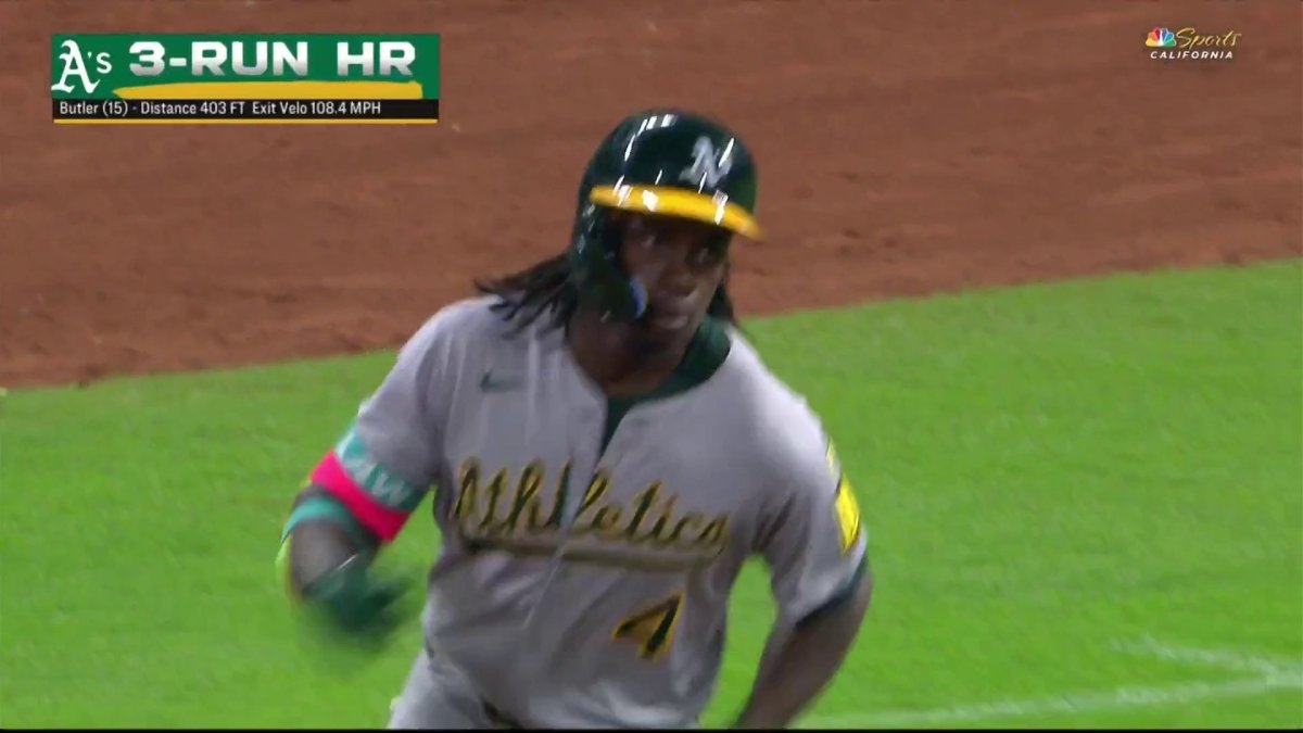 Lawrence Butler goes off second deck to give Athletics insurance vs. Astros