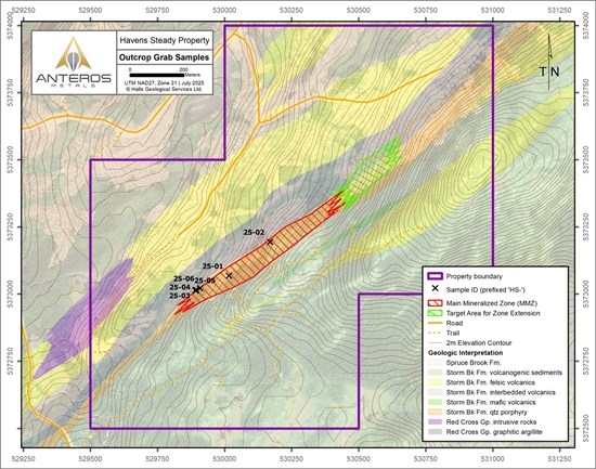 Anteros Returns High-Grade Lead-Zinc-Silver in Surface Samples from the MMZ at its Havens Steady VMS Property, Newfoundland