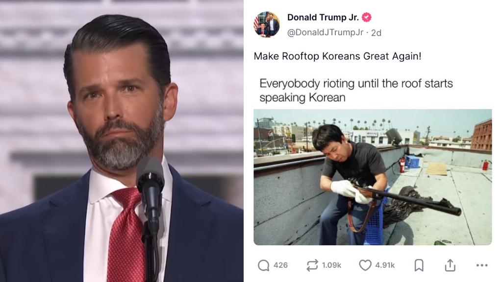 Donald Trump Jr. appears to suggest 'rooftop Koreans' should shoot protestors