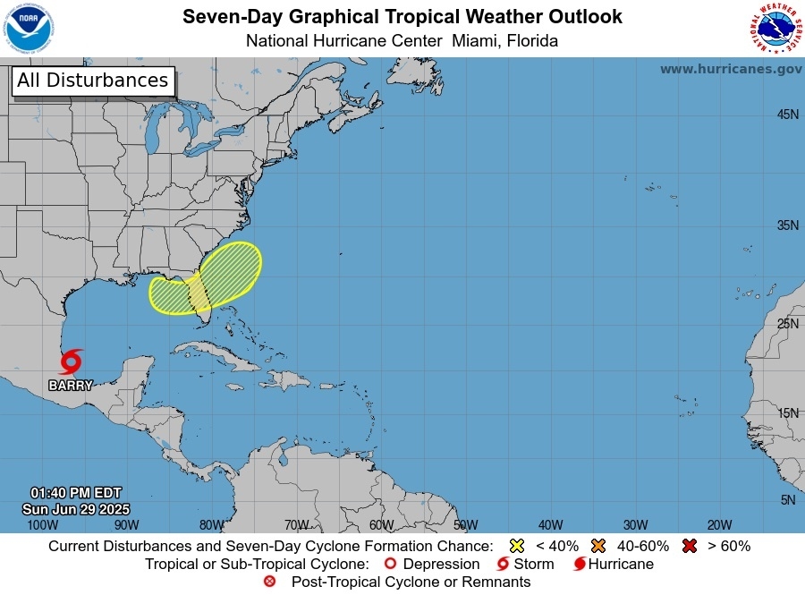 Hurricane center says tropical system could target Florida while Tropical Storm Barry forms near Mexico
