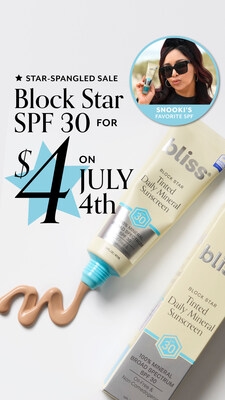 Bliss to Hold Second-Annual "Block Party" on Amazon with Major $4 Promotion on Mineral SPF Honoring July 4th