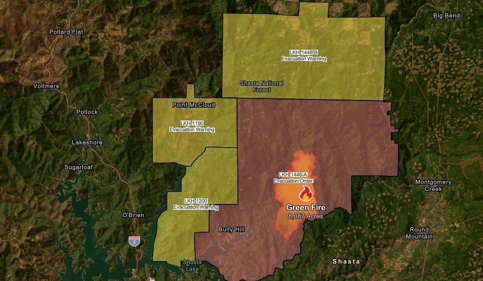 Green Fire spreads to over 8,000 acres, prompts evacuations in Shasta-Trinity forest