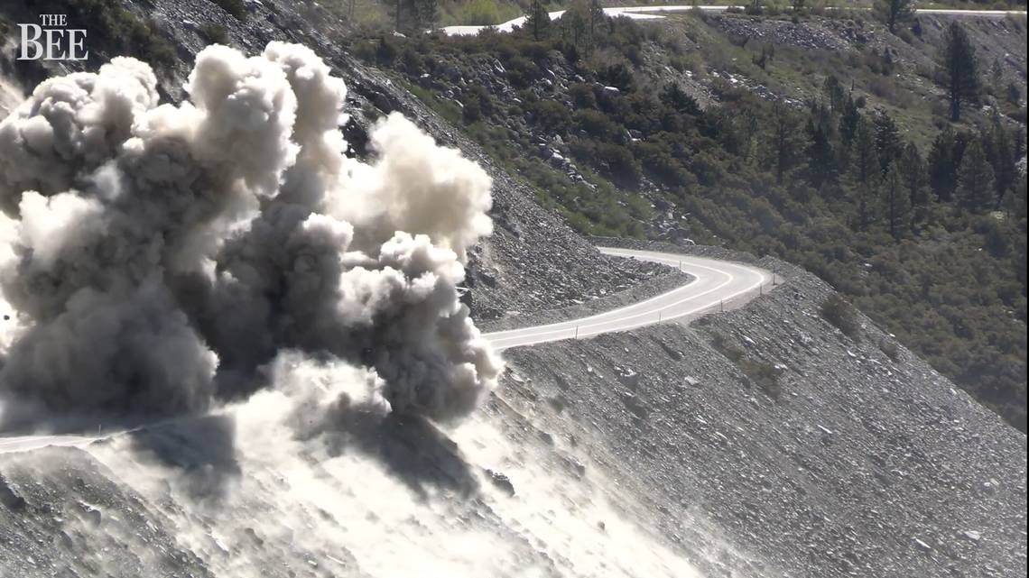 Watch crews blow up huge boulder on Hwy. 120 near Yosemite to clear rocky road