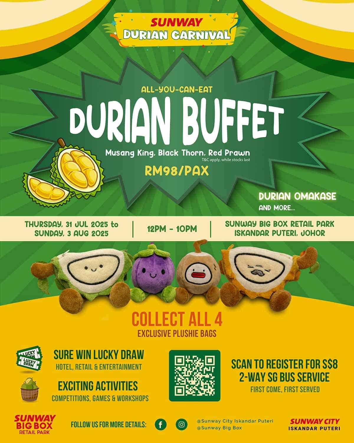 All-you-can-eat durian buffet at Sunway City JB's 1st-ever Durian Carnival — free entry & S$8 return bus from SG