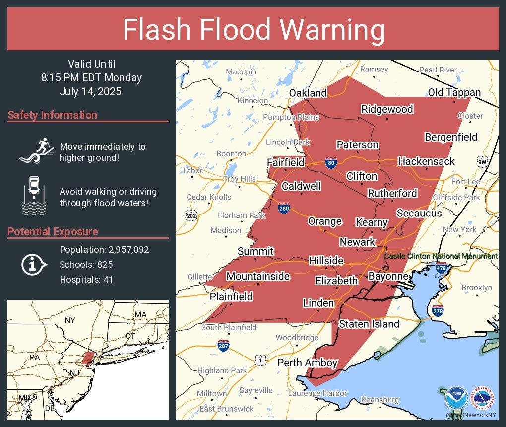 UPDATE: Flash flood warning extended for North Jersey into the evening