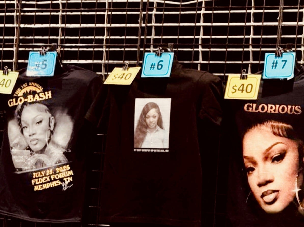 GloRilla sells T-shirt with her mugshot during Glo Bash concert in Memphis