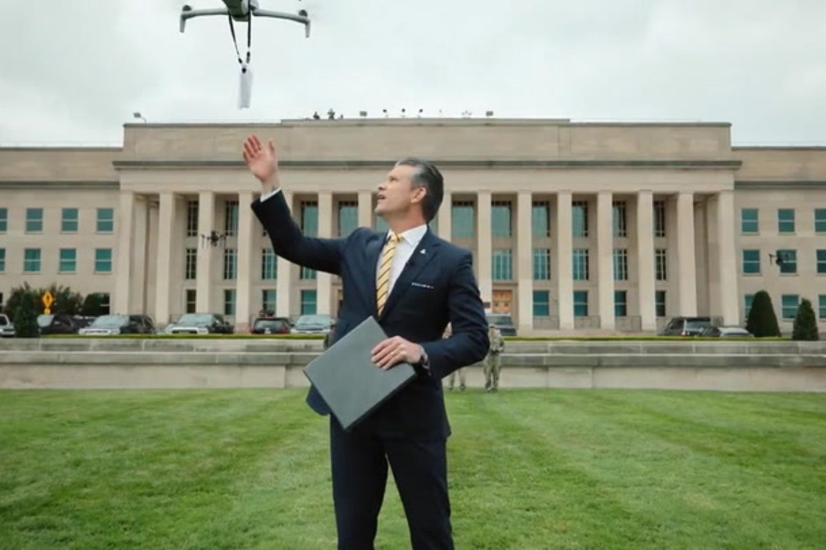 Hegseth stumbles his way through drone video with Metallica track playing in the background