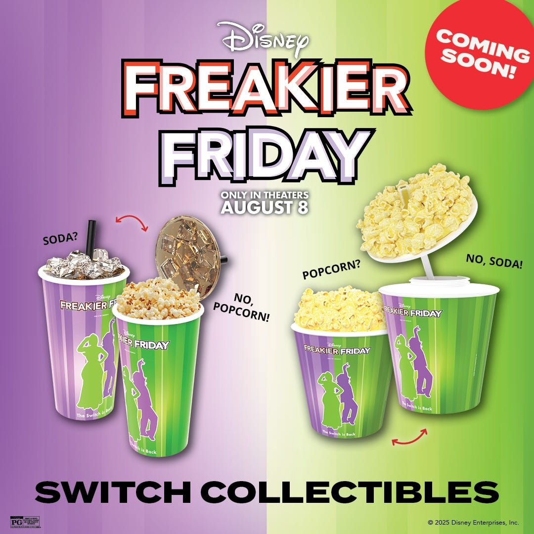 'Freakier Friday' switchable popcorn buckets, drink cups releasing. See where.