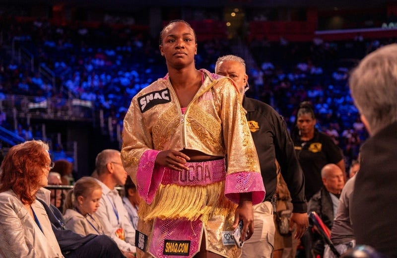 Claressa Shields arrives for weigh-in clad in unforgettable outfit