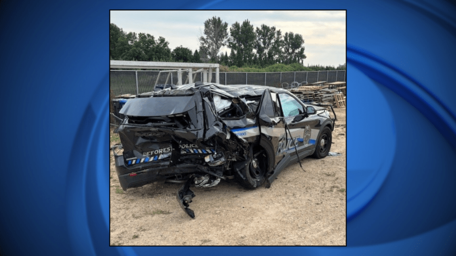 ‘Crashes like this are avoidable': Squad car in Wisconsin severely damaged after being hit by suspected intoxicated driver