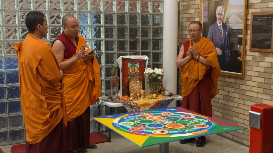 Tibetan monks craft sand mandala at Bradley for peace and compassion
