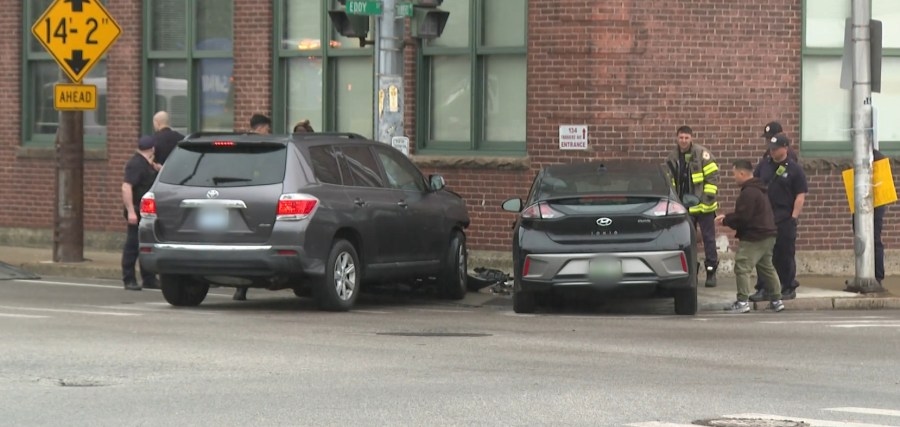 Car hits building in Providence after crash with another vehicle