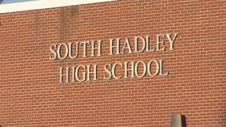 Damage caused by suspected vandalism at South Hadley High School