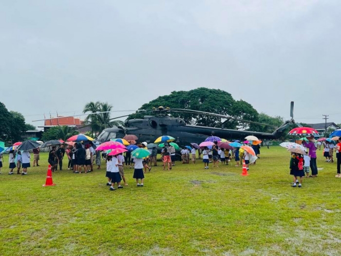 Military helicopter makes emergency landing at school