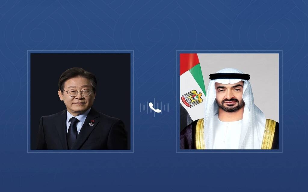 اتصال هاتفي بين محمد بن زايد ورئيس كوريا لبحث التعاون الاقتصادي والتنموي