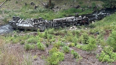 Tanker truck crashes, spills fuel into a creek on Washington's Olympic Peninsula