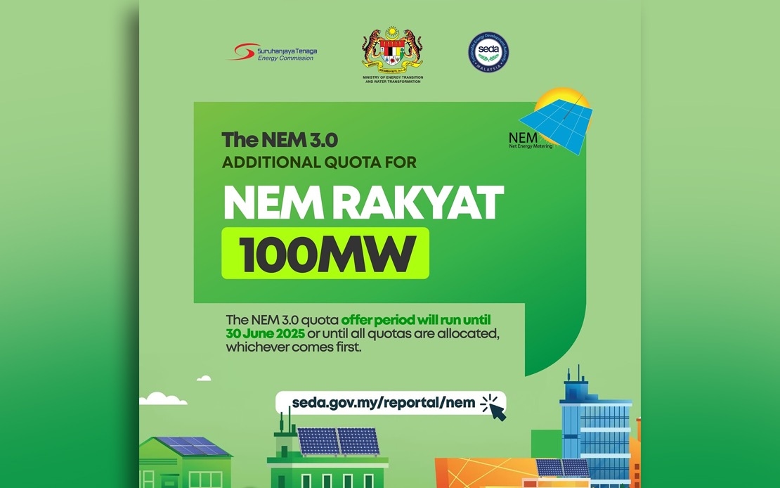 NEM Rakyat Quota Increased By 100MW, Total Now 600MW