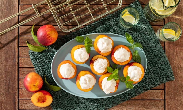 Sweet nectarine possets with nectarine fresh whipped cream
