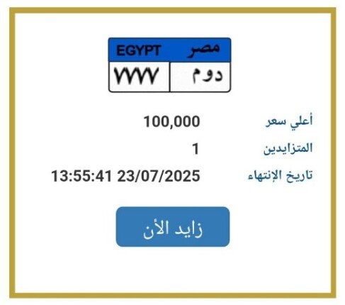 بـ 100 ألف جنيه.. المرور تطرح لوحة سيارة مميزة للتزايد