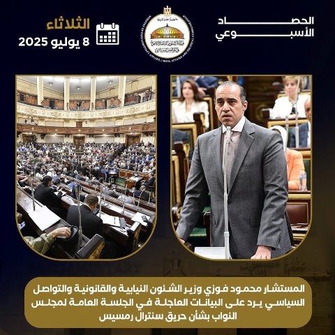 "جلسان بالنواب ولقاءات".. أبرز أنشطة وزارة الشئون النيابية والقانونية خلال أسبوع