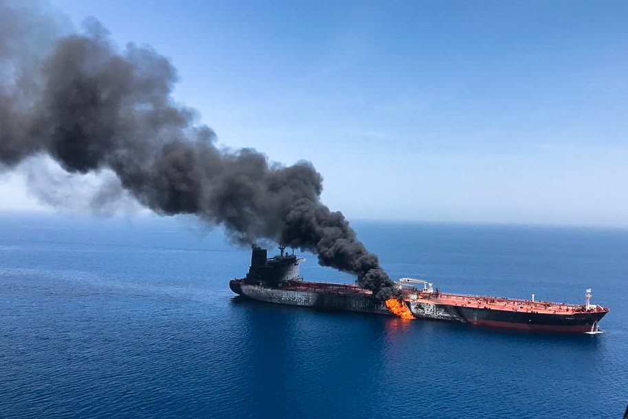First View: Oil Tanker Erupts In Flames After Collision Near Strait Of Hormuz