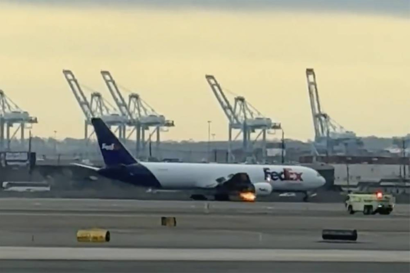 VIDEO: FedEx cargo plane makes emergency landing after bird strike and engine fire