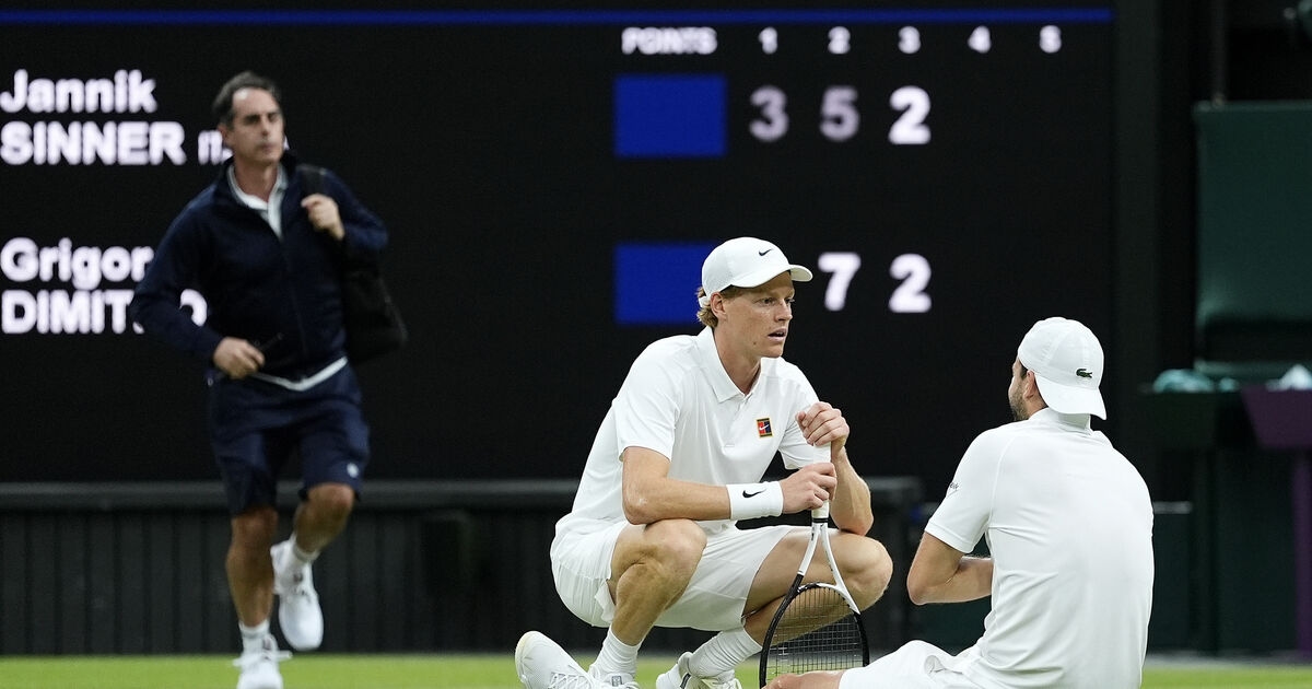 Jannik Sinner gets Wimbledon reprieve as Grigor Dimitrov forced to retire when two sets up