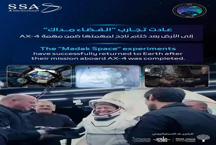 SSA Celebrates Milestone as ‘Madak Space' Experiments Return Safely from ISS