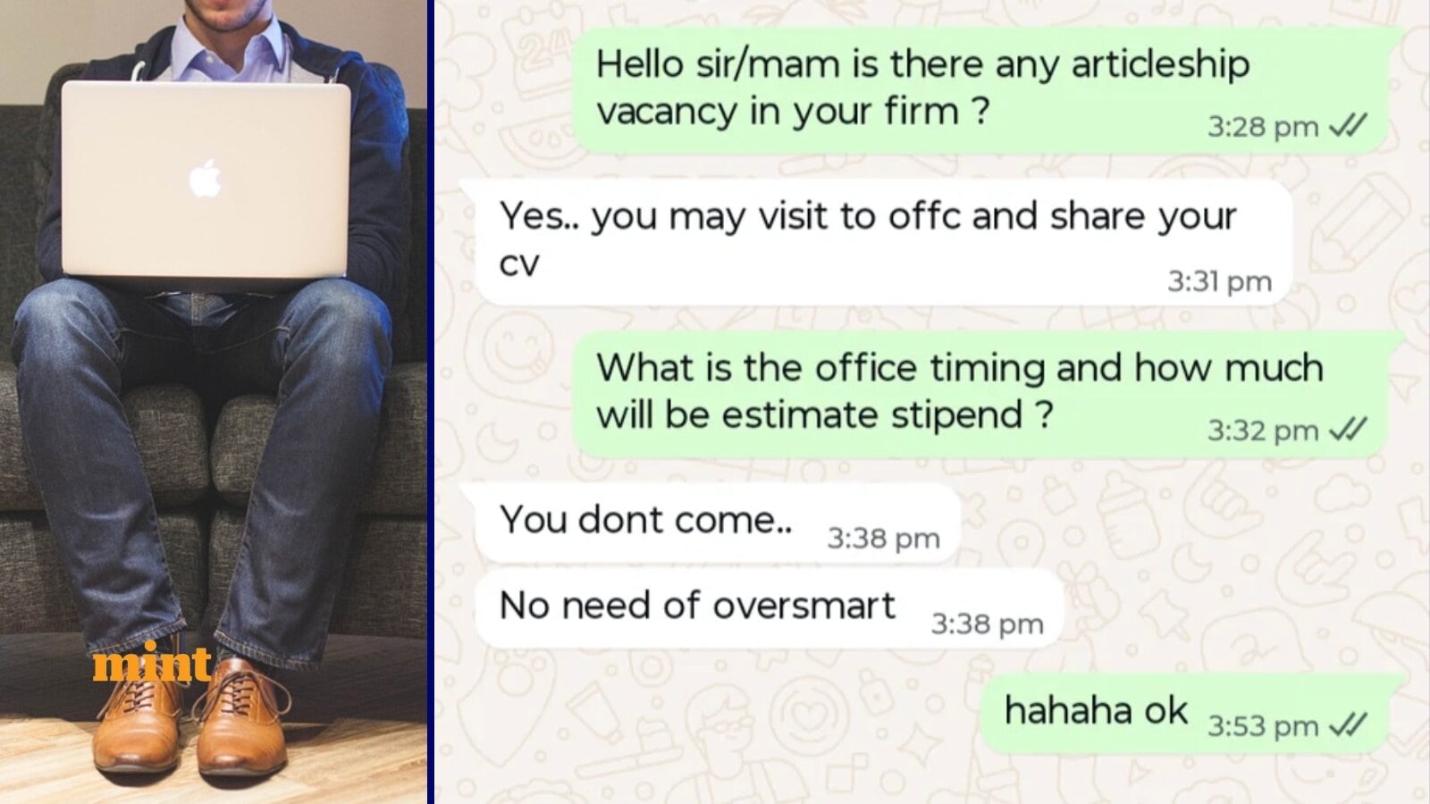 Faridabad firm calls CA student ‘oversmart' for asking about work hours and stipend; social media demands company name