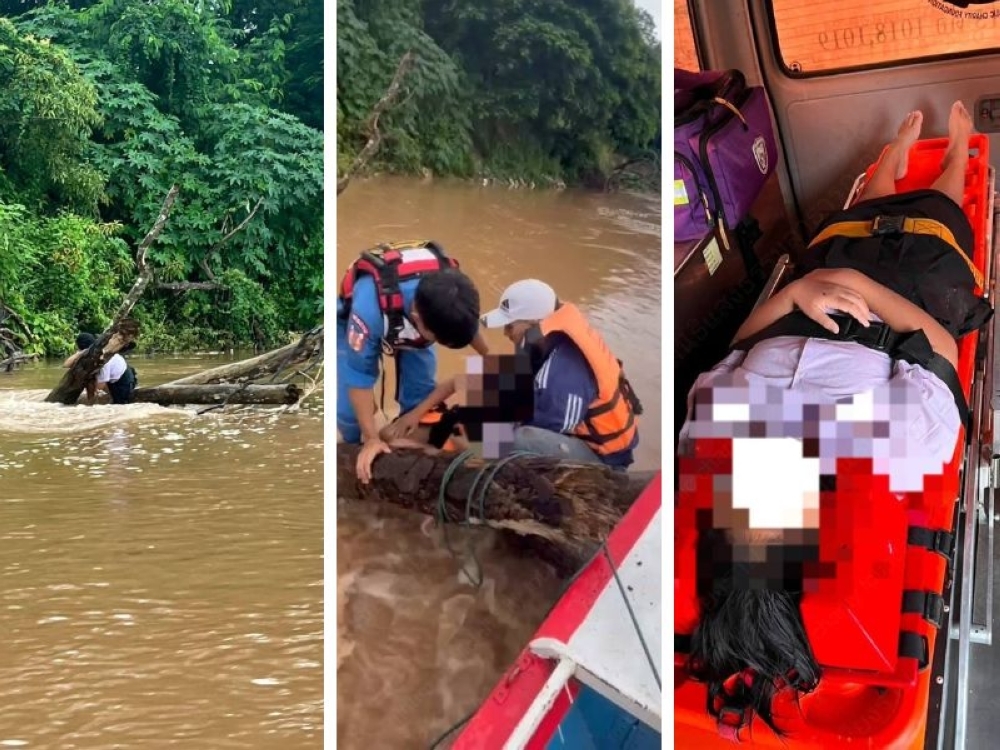 Drama at dawn: Thai volunteers rescue girl clinging to log in flooded Chiang Rai river