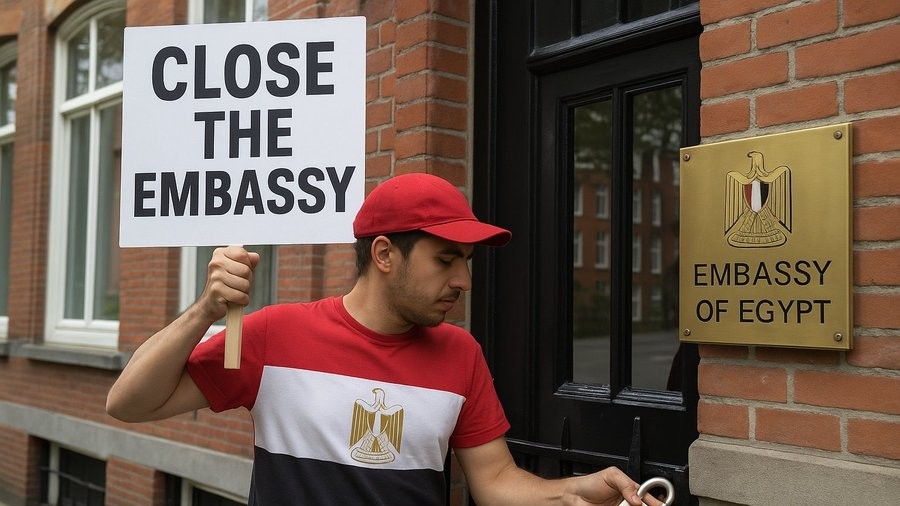 Activists lock gates of Egyptian embassy in The Hague in protest over Gaza