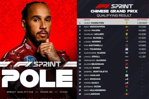 Ferrari's Hamilton takes stunning pole for Chinese GP sprint