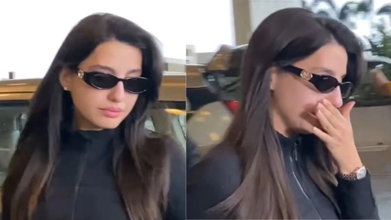 Nora Fatehi breaks down in tears at Mumbai airport, bodyguard pushes fan away as he blocks her way
