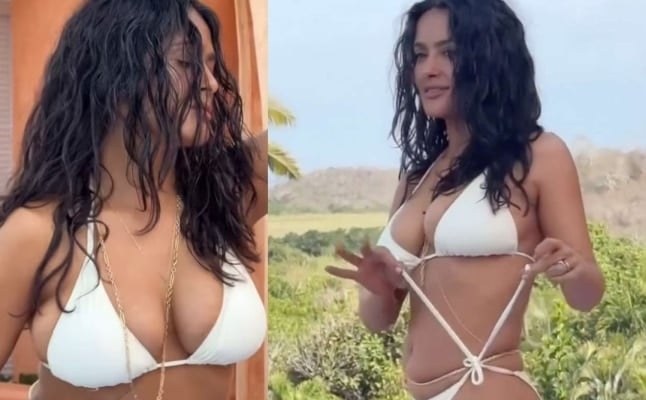 Salma Hayek Dances In White String Bikini In Instagram Video